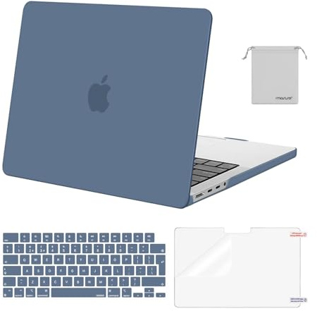 MOSISO Compatible avec MacBook Pro 14 M5 M4 M3 M2 M1 A3426 A3427 A3434 A3112 A3185 A3401 A2918 A2992 A2779 A2442 Pro/Max 2025-2021,Coque&Clavier&Protecteur D'écran&Sac Rangement,Brume Bleu