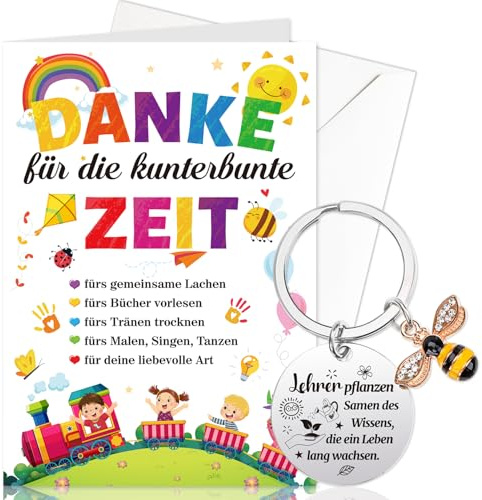 HOWAF Abschiedsgeschenk Erzieherin Geschenk, Schlüsselanhänger Lehrer Geschenk Dankeschön geschenke Erzieherin Karte erzieherin Mit Umschlag Abschiedsgeschenk Kindergarten abschiedsgeschenk Lehrerin