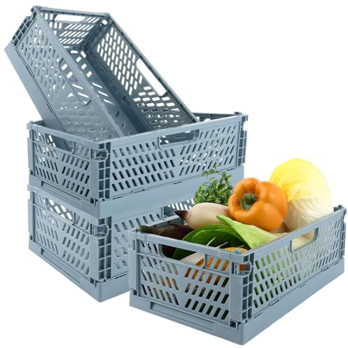 DAJAVE 4 scatole pieghevoli in plastica, per armadi, armadi, cassetti, impilabili, in plastica (blu, 30,5 x 20 x 12,5 cm)
