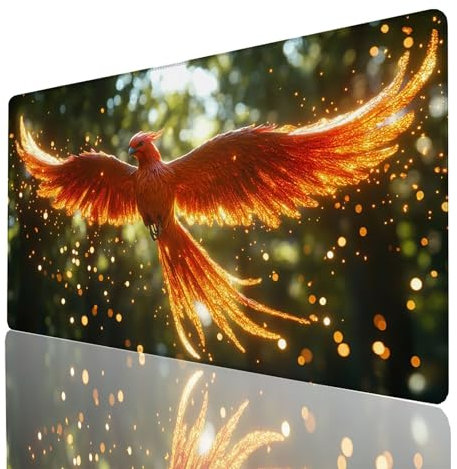 Tapis de Souris XXL 100x40x0.3cm, Grand Tapis Bureau Fantaisie, Bords Cousus Antidérapant et Imperméable, Phénix Mouse Pad Compatible Clavier sans Fil et Souris sans Fil, Gaming Accessoire 4549-GYL