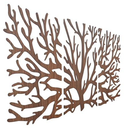 SENTOP HDF0502 Wanddekoration aus Holz – Äste, Hängedekoration aus 3 Holz-Panels für die Wand, Natur Holzdeko für Wohnzimmer, Schlafzimmer & Büro (80 x 32 cm, Walnuss)