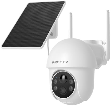 ARCCTV Telecamera Senza Fili, Wi-Fi a 2,4/5 GHz, Telecamera a Batteria | Wi-Fi Dual-band, Controllo del Personale, PTZ a 360°, Visione Notturna a Colori, Audio Bidirezionale, Impermeabile