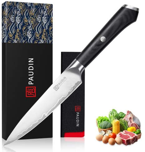 PAUDIN Messer 13 cm Küchenmesser Allzweckmesser Kochmesser profi scharf | aus hochwertigem Edelstahl mit ergonomischem Holzgriff präzises müheloses für Fisch Gemüse Obst Fleisch Brot Kuchen Käse