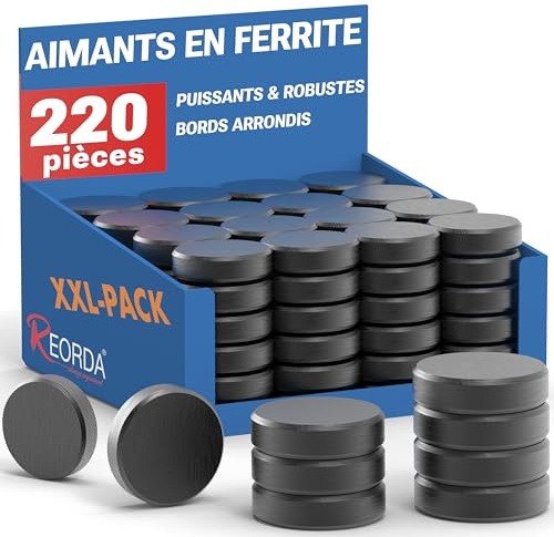 REORDA® Aimants Puissants pour Tableau Magnétique - 220x Aimants pour Tableau Blanc, Tableau d'Affichage, Réfrigérateur & pour Rangement Bureau & Cuisine