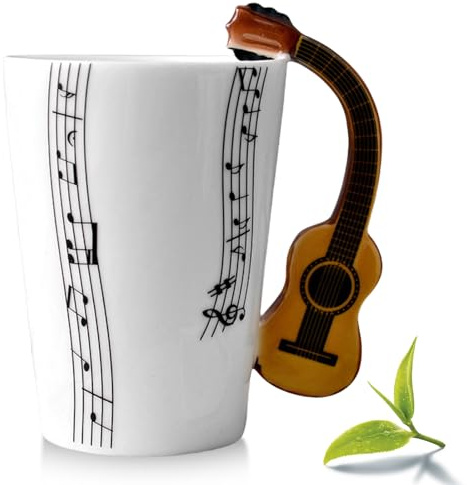 Keramik Kaffeetasse mit Gitarre Henkel, Musik Note Bedruckt Teetasse Geschenk Tasse Keramiktasse, Kaffeebecher Für Musiklieber Musik Geschenk, 250ml