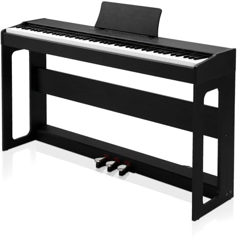 LALAHO 88 Key Weighted Action Keyboard Piano Digital Piano with Bluetooth & MIDI, Dual Keyboard Mode, Split/Touch/Transpose, Electric Keyboard with Headphone, Sticker, Dust Cover, Music Clip(Black)