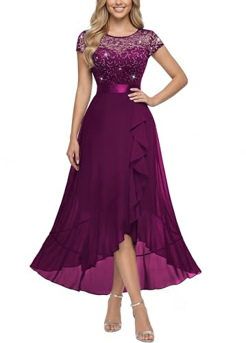 MIUSOL Women's Elegant Floral Lace Ruffle Evening Formal Wedding Guest Party Maxi Dress