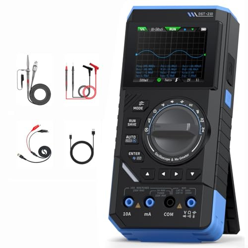 EffiFish DST-210 3-en-1 Osciloscopio Digital Generador de Señal, Muestreo 48MSa/s, Ancho de Banda 10MHz, Batería 3000MAH, Portátil Para Uso Industrial, Laboratorio Y Bricolaje