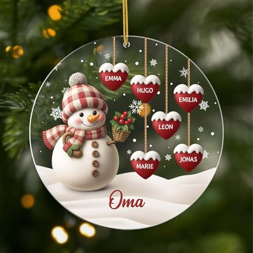 Geschenke Mall Personalisiertes Ornamente - Oma Schneemann - Weihnachtskugel mit Namen, Personalisierte weihnachtsdeko, Acryl Weihnachtsschmuck Oma, Baumschmuck mit Bild (Modell #1)