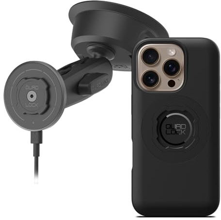 Quad Lock Heavy Duty Suction Car Phone Mount with MAG Phone Case and MAG Wireless Charging Head for iPhone 16 Pro