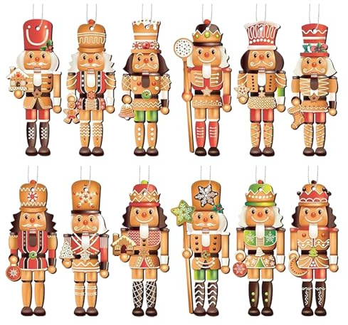 Christmas Nutcracker Tree Decorations | 12X Wooden Nutcracker Soldier Christmas Decorations - Figure Puppet Home Decor, Holiday Ornaments