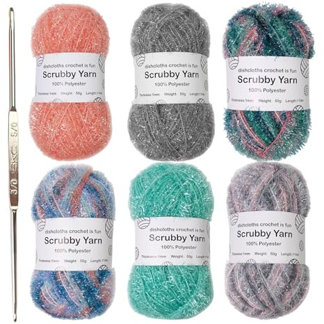 Scrubby Yarn, Exquisite Craftsmanship, 50g, Crocheting Polyester Scrubby Assortment Pastel Yarn, DIY Craft Wool, Easy to Work, for Towels, Dish Towels