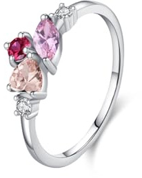 Stfery Verlobungsring Platin Echte Goldschmuck Damen, Ring mit Bunte Steine Gr.62 (19.7)