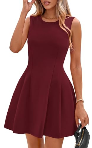 PRETTYGARDEN Summer Dresses for Women 2026 Elegant Classy Spring A Line Business Casual Work Graduation Cocktail Short Dress (Dark Red,Medium)