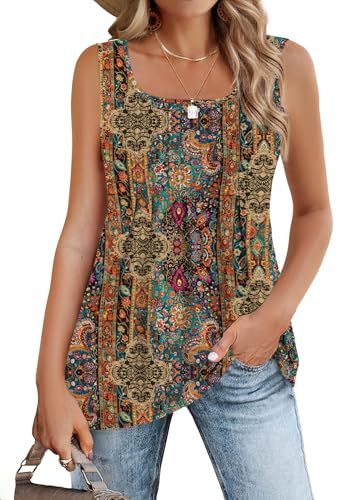 Zeagoo Camiseta Sin Mangas para Mujer Verano Chaleco Top Elegante Camisa | Casual Cuello Cuadrado Cami Básica Camisole Shirt Túnica Blusa Tank S-XXL