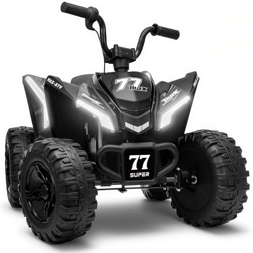 Letsgoride Kids ATV 4 Wheeler, Two Seater 24V Ride On Toy for Big Kid w/Unique LED Light, Music, Wireless, Story, 24 Volt Ride on Car Electric Quad for Boys Girls (Black)