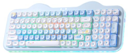 YUNZII C98 Teclado Mecánico Inalámbrico Diseño Pastel (Azul, Milk V2) | 96% con Numérico, Teclas PBT de Perfil MOA, Bluetooth5.0/2.4G/USB-C, Hot-Swap, Gasket, RGB, US ANSI, para Win/Mac