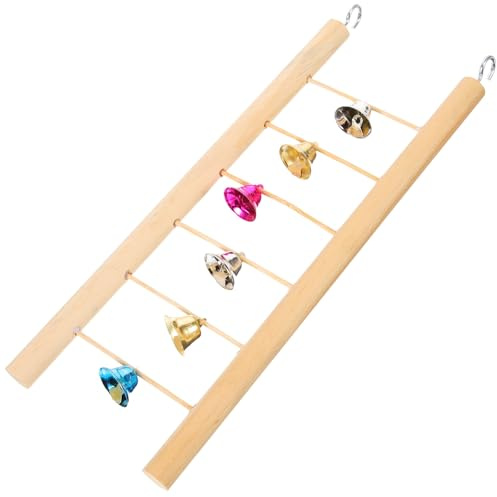 Amosfun Escalera de Madera para Loros y Pájaros en Jaula, Juguete Colgante para Entrenamiento y Mejora de Salud, Color Beige para Jaula de Aves