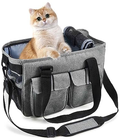 HAPPY HACHI Katze Transportbox, Faltbare Katzenbox Transportbox, mit Einstellbar Schultergurt, Polstermöbel, für Hund, Katzen, Airline Zugelassen, Reisefreundliche Transporttasche