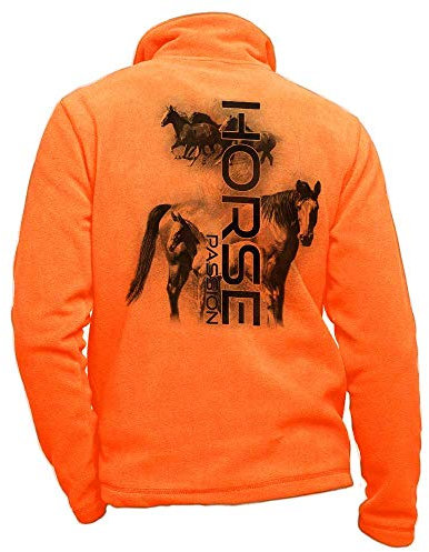 Fleece-Reiterjacke in Orange mit Pferd und Fohlen, Größe M