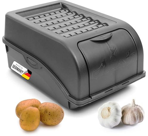 Novaliv Kartoffel Aufbewahrungsbox | klein 3,5L | ANTHRAZIT GRAU | Zwiebelbox | Gemüsebox stapelbar Kartoffelbox Zwiebel Aufbewahrung Kartoffelkorb Obstbehälter Kartoffelkiste Frischhaltedose