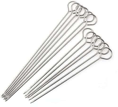 PZRT 12pcs Stainless Steel Roast Goose Needle Barbecue Skewers, BBQ Skewers, Shish Kebab Kabob Skewers Turkey Lacers for Trussing Turkey (6pcs 6 Inch + 6pcs 8 Inch)