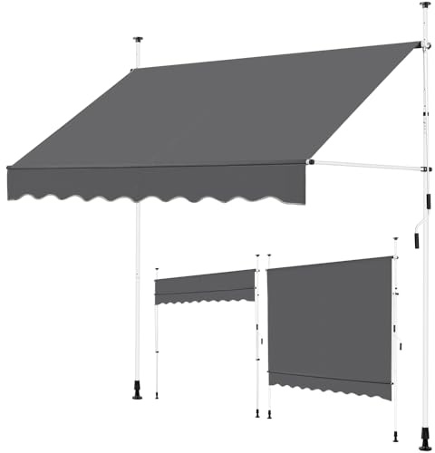 Yaheetech Klemmmarkise 250cm Bereit Balkonmarkise mit Handkurbel Sonnenschutz ohne Bohren Sonnenmarkise höhenverstellbar Markise mit Gestell wasserdicht, Dunkelgrau