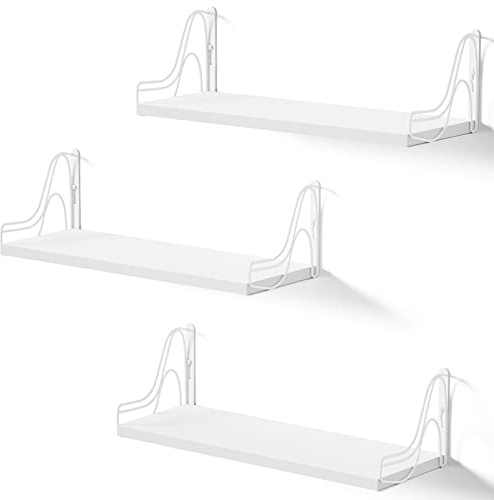 SRIWATANA Large Floating Shelves for Wall Book Shelf Set of 3 | 43.5cm Length, Modern Display Shelves for Bedroom, Kitchen, Bathroom, Living Room and More, White