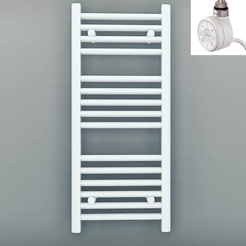 Myhomeware 500mm Wide White Electric Bathroom Heated Towel Rail Thermostatic Warmer Radiator Precise Control (500 x 800 mm (BTU: 1326))
