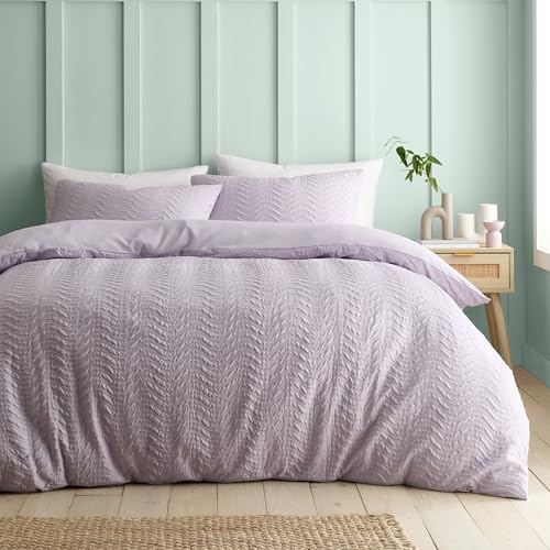 Catherine Lansfield Heatset Wave Single Duvet Cover Set with Pillowcase Lilac