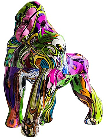 SINGID Bunte Gorilla-Figuren,Kunst King Kong Statuen,Handgemalte Affen-Skulpturen 3D Graffiti Harz Wildtiere Dekorative Statuen Zuhause Wohnzimmer Dekor