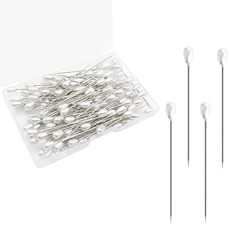 CORTNEY 100pcs Boutonniere Pins - 5.5cm Long Teardrop Pearl Head Pins for Sewing, Wedding Bouquets, Jewelry Making, Flower Decorations, DIY Crafts - White Straight Head