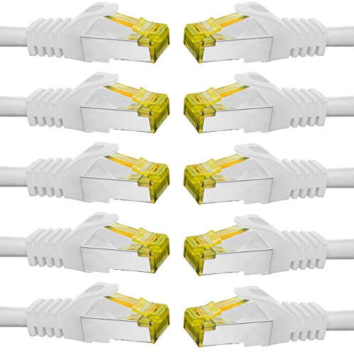 BIGtec LAN Kabel 10 Stück 5m Netzwerkkabel CAT7 Ethernet Internet Patchkabel CAT.7 weiß Gigabit doppelt geschirmt Netzwerke Router Switch 2 x Stecker RJ45 kompatibel zu CAT.5 CAT.6 CAT.6a CAT.8
