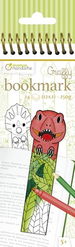 Avenue Mandarine GY145C - Graffy Bookmarks, Lesezeichen zum Ausmalen, 250g Zeichenpapier, mit je 12 Motiven x 2, ideal für Kinder ab 5 Jahren, 1 Stück, Dino