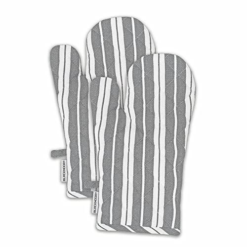 Blackmoor Pair of Oven Gloves/Set of 2 Heat Resistant Cotton Kitchen Mitts for Home Cooking, BBQ, Grilling, Baking/Grey or Navy Stripe with Hanging Loop (Grey)