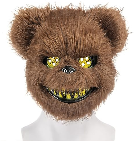 ZZOUFI Halloween Horror Bärenmaske, Grusel Maske für Erwachsene und Kinder, Gruselige Teddybär Schreckensmaske, Furry Blutiger Bär, Lustige Fasching Masken