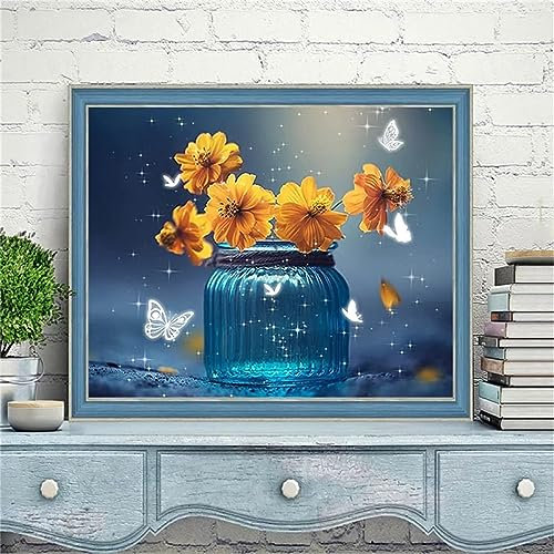 5D Diamond Painting Set Glockenblume Schmetterling,Diamant Painting Bilder Kit DIY Malen nach Zahlen Erwachsene Stickerei Kreuzstich Voll Strass Kristall Diamant Kunst Handwerk Home Wand-Decor 60x60cm