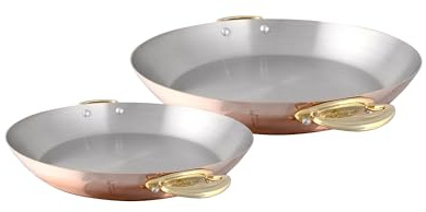 Mauviel M'150B 1.5mm Polished Copper & Stainless Steel 2-Piece Round Pan Set With Brass Handles, Made in France