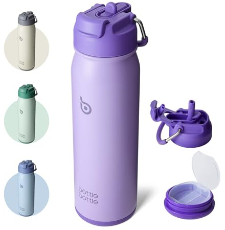 BOTTLE BOTTLE Insulated Water Bottle Stainless Steel 700ml（24oz） Bike Water Bottles with Straw and Adjustable Lid Daily Drink Flask Pill Organizer (purple)