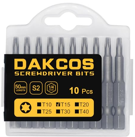 DAKCOS Torx Bit T15, S2 Sortiment (Länge: 50mm, 10 Stücks)