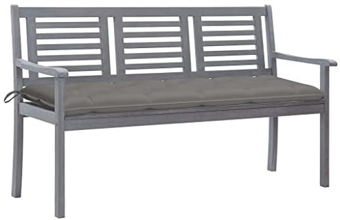ZEYUAN 3-Sitzer-Gartenbank mit Auflage 150 cm Grau Eukalyptusholz Terrassenmöbel, Wetterfeste Bank, Outdoor Bank, Parkbank, Garten Banken, Deko Bank, Gartenmöbel - 3061066