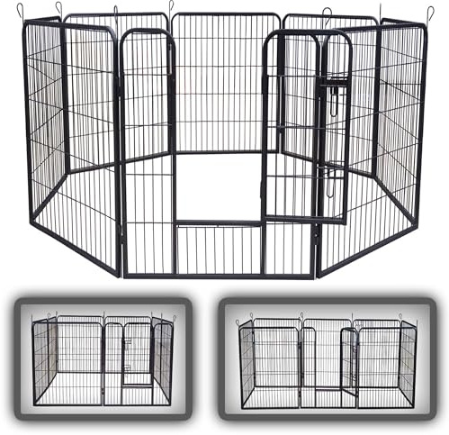 zoomundo Welpenauslauf 100cm hoch XL Laufgitter Tierlaufstall Welpenkäfig Absperrgitter Freilaufgehege Welpenzaun 8-Eck - Black Edition