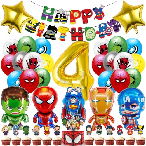Superhelde Geburtstagsdeko 4 Jahre, Geburtstagdeko Kinder, Heros Luftballon GeburtstagDeko Junge, Geburtstag deko Tortendeko für Thema Party