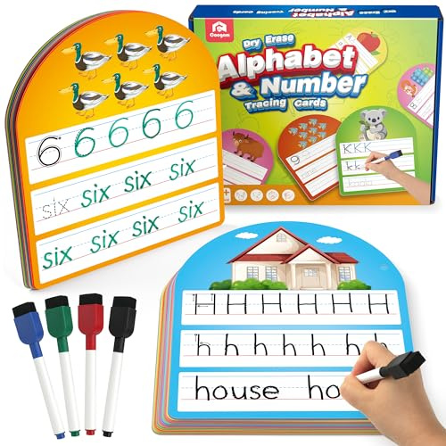Coogam Cuaderno de práctica de escritura a mano, materiales de aprendizaje de números del alfabeto, letras educativas para niños de 3 a 6 años de edad