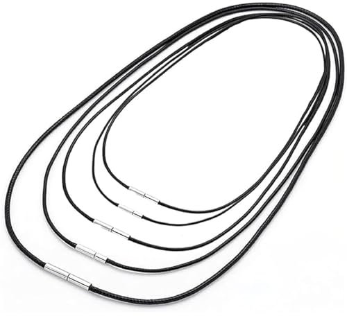 YSBCNK 5 Pcs Leather Necklace Cord, Men Braided Rope Chain, Wax Leather Jewelry With Stainless Steel Clasp For Men And Women (Black)