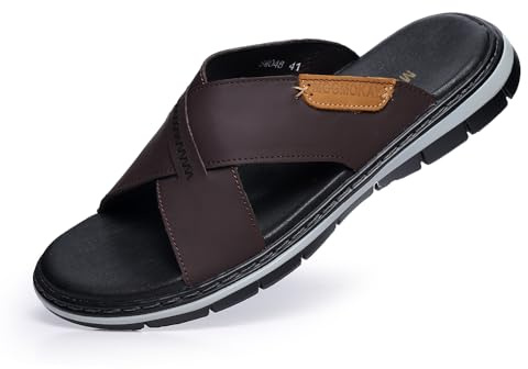 MGGMOKAY Zapatillas Cruzadas Masculinas Sandalias,Hombre Cuero Sandalias,Sandalias de vestir Hombres,Marrón,44