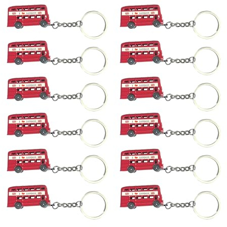 LILAJ London Souvenir Keychains, British Icon - Double-Decker Bus, 3D Replicas, Ideal for Keys & Bags, Home Decor Gift, Cute Keyring Ornament, Set of 12
