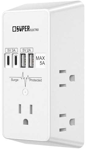 Outlet Extender, USB Wall Charger Surge Protector,5 Outlet Extender with 4 USB Charging Ports (5V 5A),3-Sided 1200J Power Strip Multi Plug Adapter for Home Travel,ETL Listed