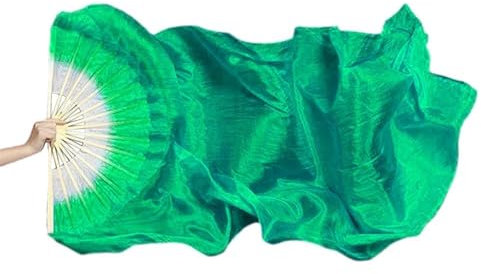 LPHFDCS Bauchtanz Seide FäCher Seidenfächer for Bauchtanz for Damen, Kinderfächer for Tanzen, verlängerte doppelseitige Tanzfächer for Erwachsene mit Farbverlauf Bauchtanz-Fan(Green)