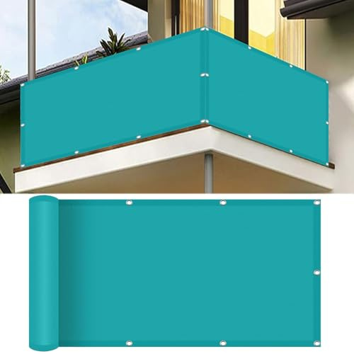 Pantalla para Balcón 130 x 400 cm Resistiente Al Viento y Polvo Revestimiento de Balcón Valla Jardin con Cuerda Libre para Barandillas de Balcón, Terraza y Jardín, Azul Cielo